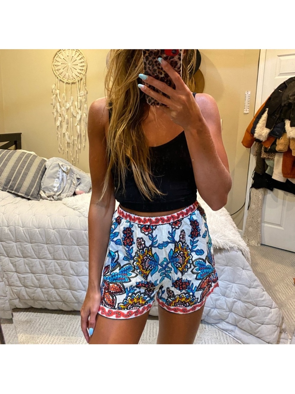 Pink Lily White Multicolor Floral Elastic Waist Shorts